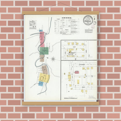Old map wall art mockup — magnetic wood frame on brick wall — Sanborn Fire Insurance Map from Salineville, Columbiana County, Ohio (1902) - Complete Map Set