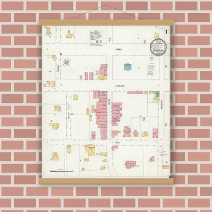 Old map wall art mockup — magnetic wood frame on brick wall — Sanborn Fire Insurance Map from Morganton, Burke County, North Carolina (1900) - Complete Map Set