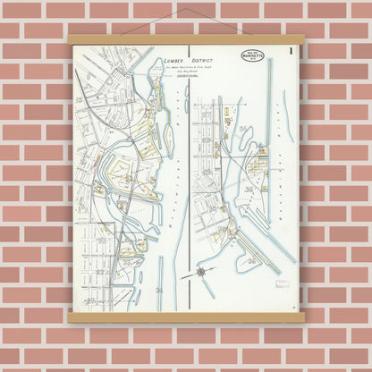 Old map wall art mockup — magnetic wood frame on brick wall — Sanborn Fire Insurance Map from Marinette, Marinette County, Wisconsin (1910) - Complete Map Set
