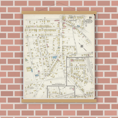 Old map wall art mockup — magnetic wood frame on brick wall — Sanborn Fire Insurance Map from Woodbury, Gloucester County, New Jersey (1915), Sheet #0010