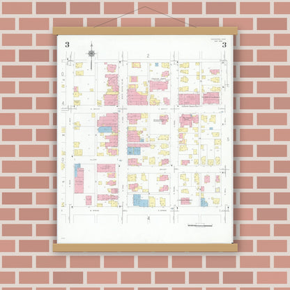 Old map wall art mockup — magnetic wood frame on brick wall — Sanborn Fire Insurance Map from Covington, Miami County, Ohio (1946), Sheet #0003