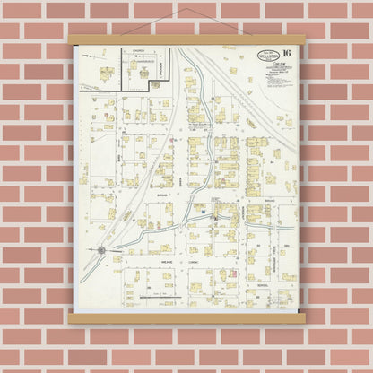 Old map wall art mockup — magnetic wood frame on brick wall — Sanborn Fire Insurance Map from Wellston, Jackson County, Ohio (1911), Sheet #0016