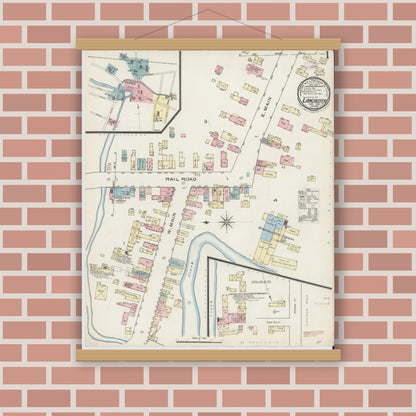Old map wall art mockup — magnetic wood frame on brick wall — Sanborn Fire Insurance Map from Lancaster, Erie County, New York (1885) - Complete Map Set