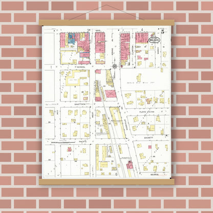 Old map wall art mockup — magnetic wood frame on brick wall — Sanborn Fire Insurance Map from Waukon, Allamakee County, Iowa (1920), Sheet #0005