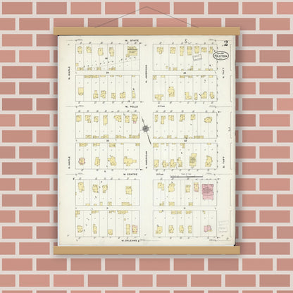 Old map wall art mockup — magnetic wood frame on brick wall — Sanborn Fire Insurance Map from Paxton, Ford County, Illinois (1910), Sheet #0002