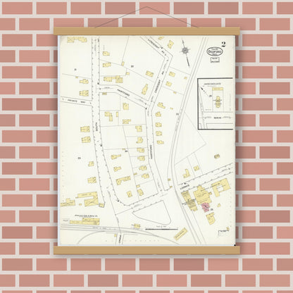 Old map wall art mockup — magnetic wood frame on brick wall — Sanborn Fire Insurance Map from Bedford, Middlesex County, Massachusetts (1916), Sheet #0002