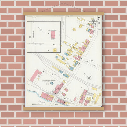 Old map wall art mockup — magnetic wood frame on brick wall — Sanborn Fire Insurance Map from Royersford, Montgomery County, Pennsylvania (1902), Sheet #0007