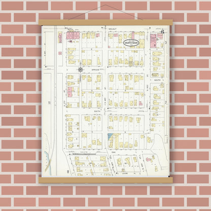 Old map wall art mockup — magnetic wood frame on brick wall — Sanborn Fire Insurance Map from Murphysboro, Jackson County, Illinois (1914), Sheet #0006