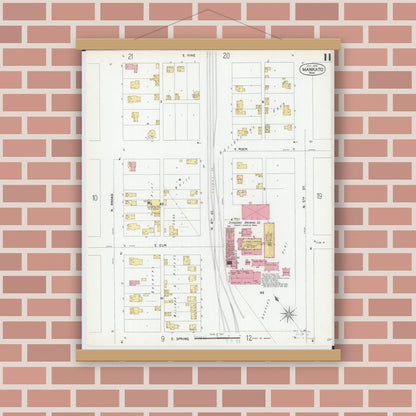 Old map wall art mockup — magnetic wood frame on brick wall — Sanborn Fire Insurance Map from Mankato, Blue Earth County, Minnesota (1900), Sheet #0011