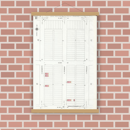 Old map wall art mockup — magnetic wood frame on brick wall — Sanborn Fire Insurance Map from Chicago, Cook County, Illinois (1920), Sheet #0011