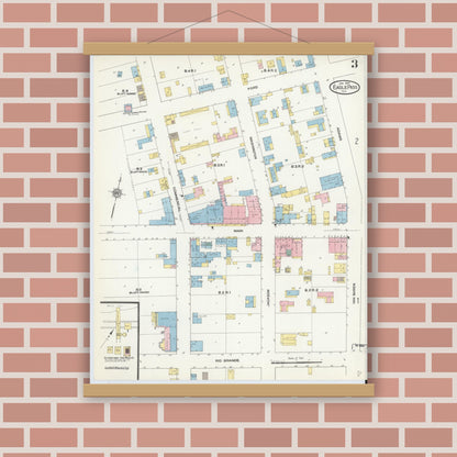 Old map wall art mockup — magnetic wood frame on brick wall — Sanborn Fire Insurance Map from Eagle Pass, Maverick County, Texas (1910), Sheet #0003