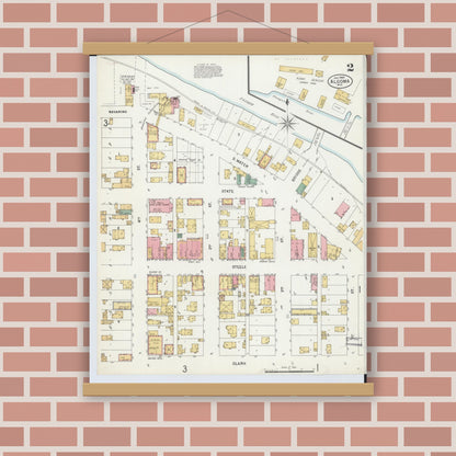 Old map wall art mockup — magnetic wood frame on brick wall — Sanborn Fire Insurance Map from Algoma, Kewaunee County, Wisconsin (1900), Sheet #0002