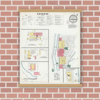 Old map wall art mockup — magnetic wood frame on brick wall — Sanborn Fire Insurance Map from Catasauqua, Lehigh County, Pennsylvania (1902) - Complete Map Set