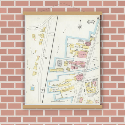 Old map wall art mockup — magnetic wood frame on brick wall — Sanborn Fire Insurance Map from Sing Sing, Westchester County, New York (1897), Sheet #0004