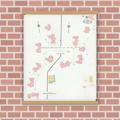 Old map wall art mockup — magnetic wood frame on brick wall — Sanborn Fire Insurance Map from Traverse City, Grand Traverse County, Michigan (1910), Sheet #0035