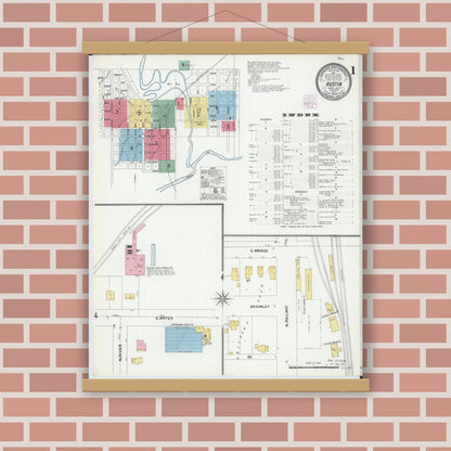 Old map wall art mockup — magnetic wood frame on brick wall — Sanborn Fire Insurance Map from Austin, Mower County, Minnesota (1905), Sheet #0001