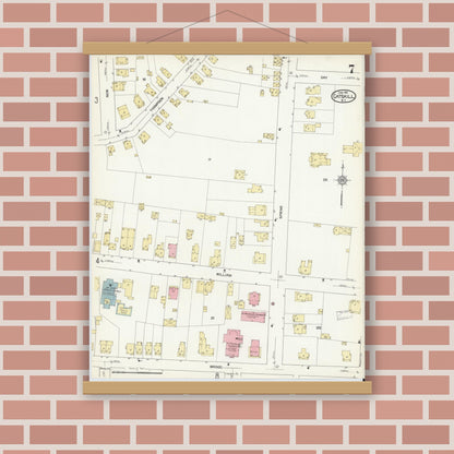 Old map wall art mockup — magnetic wood frame on brick wall — Sanborn Fire Insurance Map from Catskill, Greene County, New York (1912), Sheet #0007