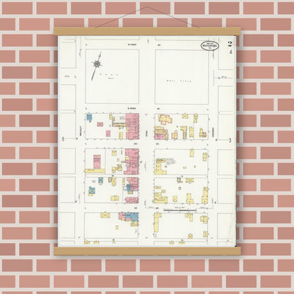 Old map wall art mockup — magnetic wood frame on brick wall — Sanborn Fire Insurance Map from Waterford, Erie County, Pennsylvania (1911), Sheet #0002