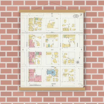 Old map wall art mockup — magnetic wood frame on brick wall — Sanborn Fire Insurance Map from Tampa, Hillsborough County, Florida (1899), Sheet #0007