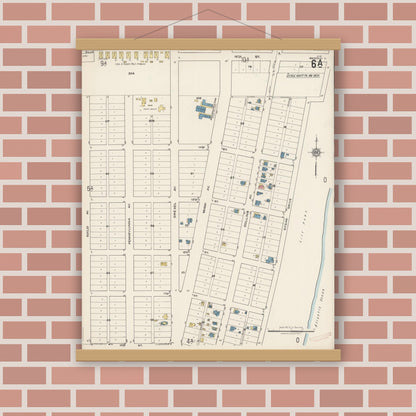 Old map wall art mockup — magnetic wood frame on brick wall — Sanborn Fire Insurance Map from Miami Beach, Dade County, Florida (1921), Sheet #0006