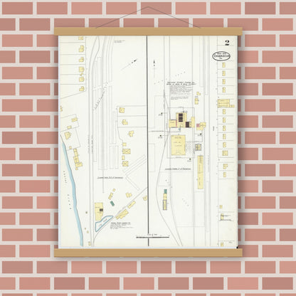 Old map wall art mockup — magnetic wood frame on brick wall — Sanborn Fire Insurance Map from Damascus, Washington County, Virginia (1908), Sheet #0002