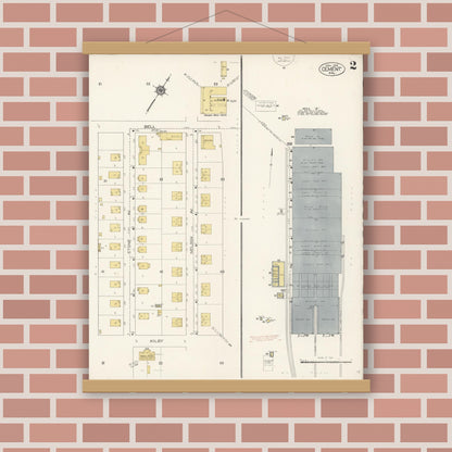 Old map wall art mockup — magnetic wood frame on brick wall — Sanborn Fire Insurance Map from Cement, Solano County, California (1912), Sheet #0002