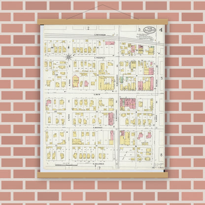 Old map wall art mockup — magnetic wood frame on brick wall — Sanborn Fire Insurance Map from Alliance, Stark County, Ohio (1898), Sheet #0004