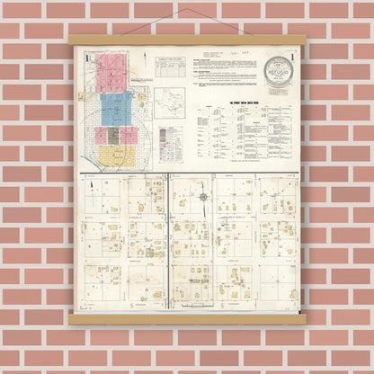 Old map wall art mockup — magnetic wood frame on brick wall — Sanborn Fire Insurance Map from Refugio, Refugio County, Texas (1942), Sheet #0001