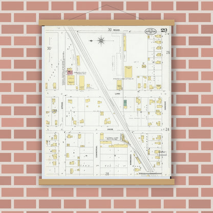Old map wall art mockup — magnetic wood frame on brick wall — Sanborn Fire Insurance Map from Appleton, Outagamie County, Wisconsin (1901), Sheet #0029
