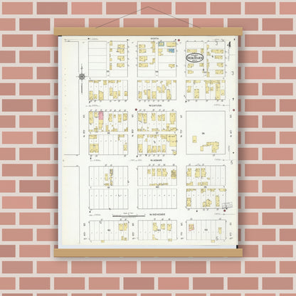 Old map wall art mockup — magnetic wood frame on brick wall — Sanborn Fire Insurance Map from Iron River, Iron County, Michigan (1917), Sheet #0004