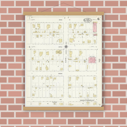Old map wall art mockup — magnetic wood frame on brick wall — Sanborn Fire Insurance Map from Whitewright, Grayson County, Texas (1912), Sheet #0006