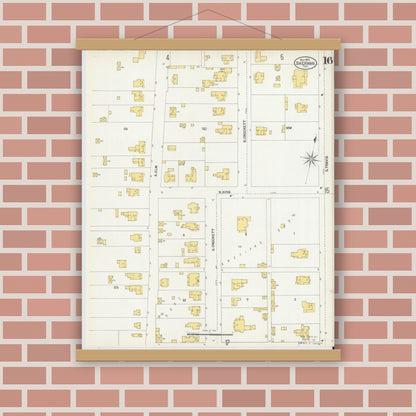 Old map wall art mockup — magnetic wood frame on brick wall — Sanborn Fire Insurance Map from Sherman, Grayson County, Texas (1902), Sheet #0016