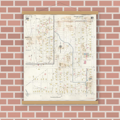 Old map wall art mockup — magnetic wood frame on brick wall — Sanborn Fire Insurance Map from Marion, Williamson County, Illinois (1946), Sheet #0010