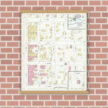 Old map wall art mockup — magnetic wood frame on brick wall — Sanborn Fire Insurance Map from Morrison, Whiteside County, Illinois (1912), Sheet #0002
