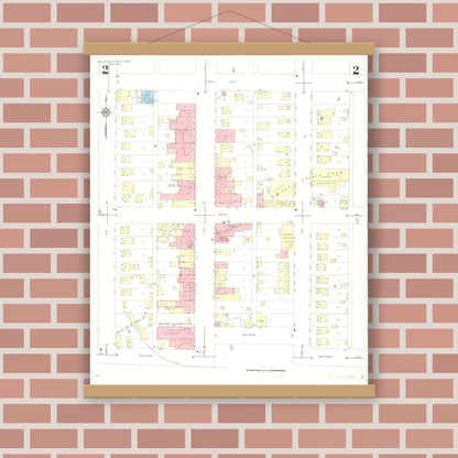 Old map wall art mockup — magnetic wood frame on brick wall — Sanborn Fire Insurance Map from Valley Junction, Polk County, Iowa (1937), Sheet #0002