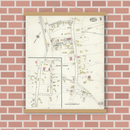 Old map wall art mockup — magnetic wood frame on brick wall — Sanborn Fire Insurance Map from Groton, Middlesex County, Massachusetts (1921), Sheet #0003