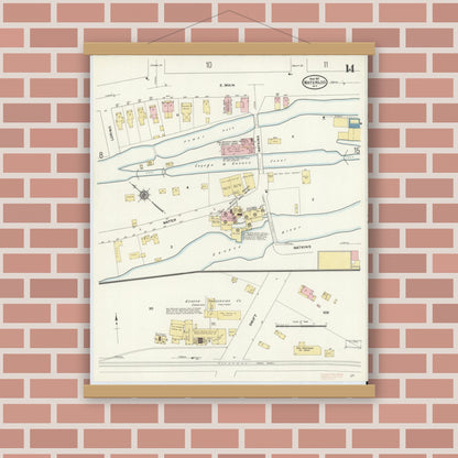 Old map wall art mockup — magnetic wood frame on brick wall — Sanborn Fire Insurance Map from Waterloo, Seneca County, New York (1911), Sheet #0014