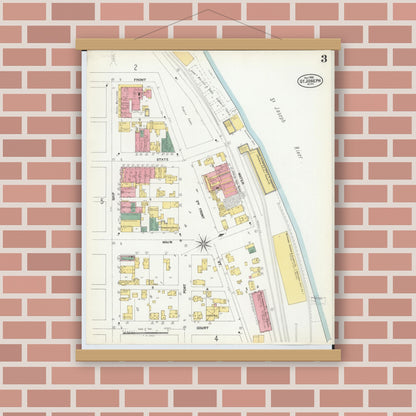 Old map wall art mockup — magnetic wood frame on brick wall — Sanborn Fire Insurance Map from Saint Joseph, Berrien County, Michigan (1902), Sheet #0003