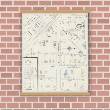 Old map wall art mockup — magnetic wood frame on brick wall — Sanborn Fire Insurance Map from Sauk Centre, Stearns County, Minnesota (1890), Sheet #0004