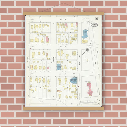 Old map wall art mockup — magnetic wood frame on brick wall — Sanborn Fire Insurance Map from Red Wing, Goodhue County, Minnesota (1910), Sheet #0010