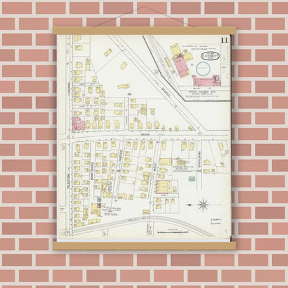 Old map wall art mockup — magnetic wood frame on brick wall — Sanborn Fire Insurance Map from Everett, Middlesex County, Massachusetts (1892), Sheet #0011
