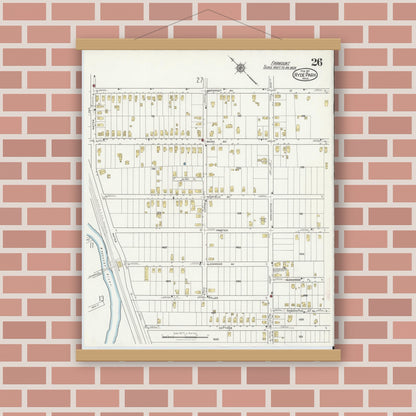 Old map wall art mockup — magnetic wood frame on brick wall — Sanborn Fire Insurance Map from Hyde Park, Norfolk County, Massachusetts (1917), Sheet #0026