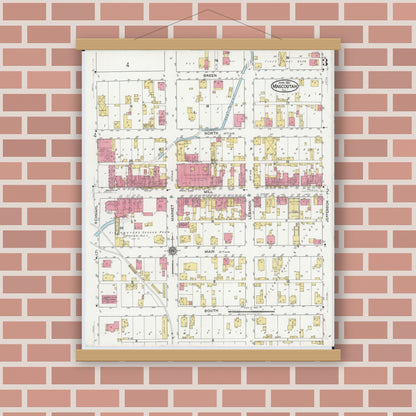 Old map wall art mockup — magnetic wood frame on brick wall — Sanborn Fire Insurance Map from Mascoutah, Saint Clair County, Illinois (1921), Sheet #0003