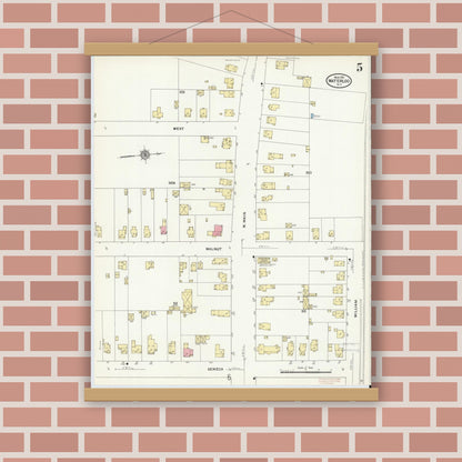 Old map wall art mockup — magnetic wood frame on brick wall — Sanborn Fire Insurance Map from Waterloo, Seneca County, New York (1911), Sheet #0005