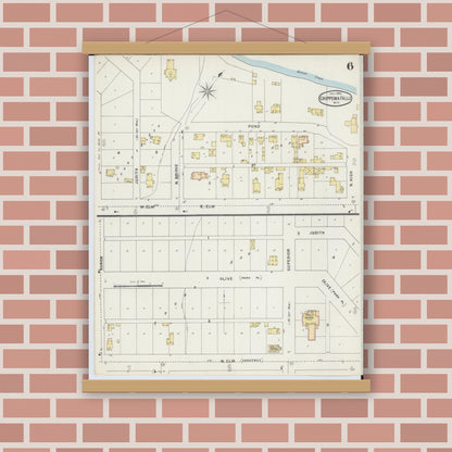 Old map wall art mockup — magnetic wood frame on brick wall — Sanborn Fire Insurance Map from Chippewa Falls, Chippewa County, Wisconsin (1895), Sheet #0006