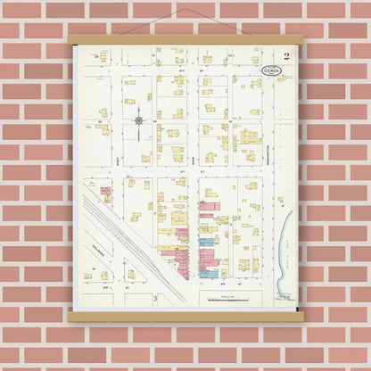 Old map wall art mockup — magnetic wood frame on brick wall — Sanborn Fire Insurance Map from Genoa, Ottawa County, Ohio (1910), Sheet #0002