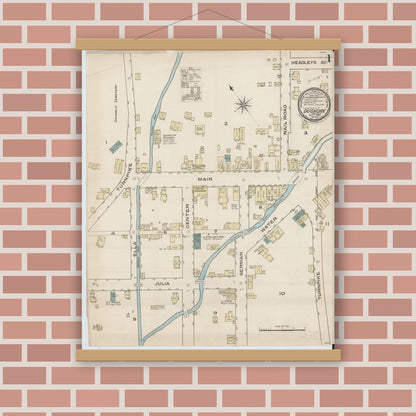 Old map wall art mockup — magnetic wood frame on brick wall — Sanborn Fire Insurance Map from Dushore, Sullivan County, Pennsylvania (1885) - Complete Map Set