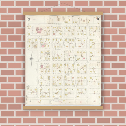Old map wall art mockup — magnetic wood frame on brick wall — Sanborn Fire Insurance Map from Troup, Smith County, Texas (1943), Sheet #0003