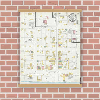 Old map wall art mockup — magnetic wood frame on brick wall — Sanborn Fire Insurance Map from Hennepin, Putnam County, Illinois (1899), Sheet #0001
