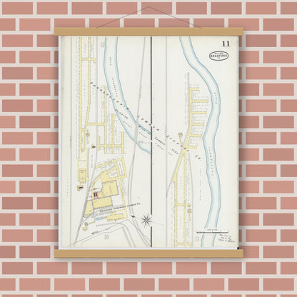Old map wall art mockup — magnetic wood frame on brick wall — Sanborn Fire Insurance Map from Bradford, McKean County, Pennsylvania (1895), Sheet #0011